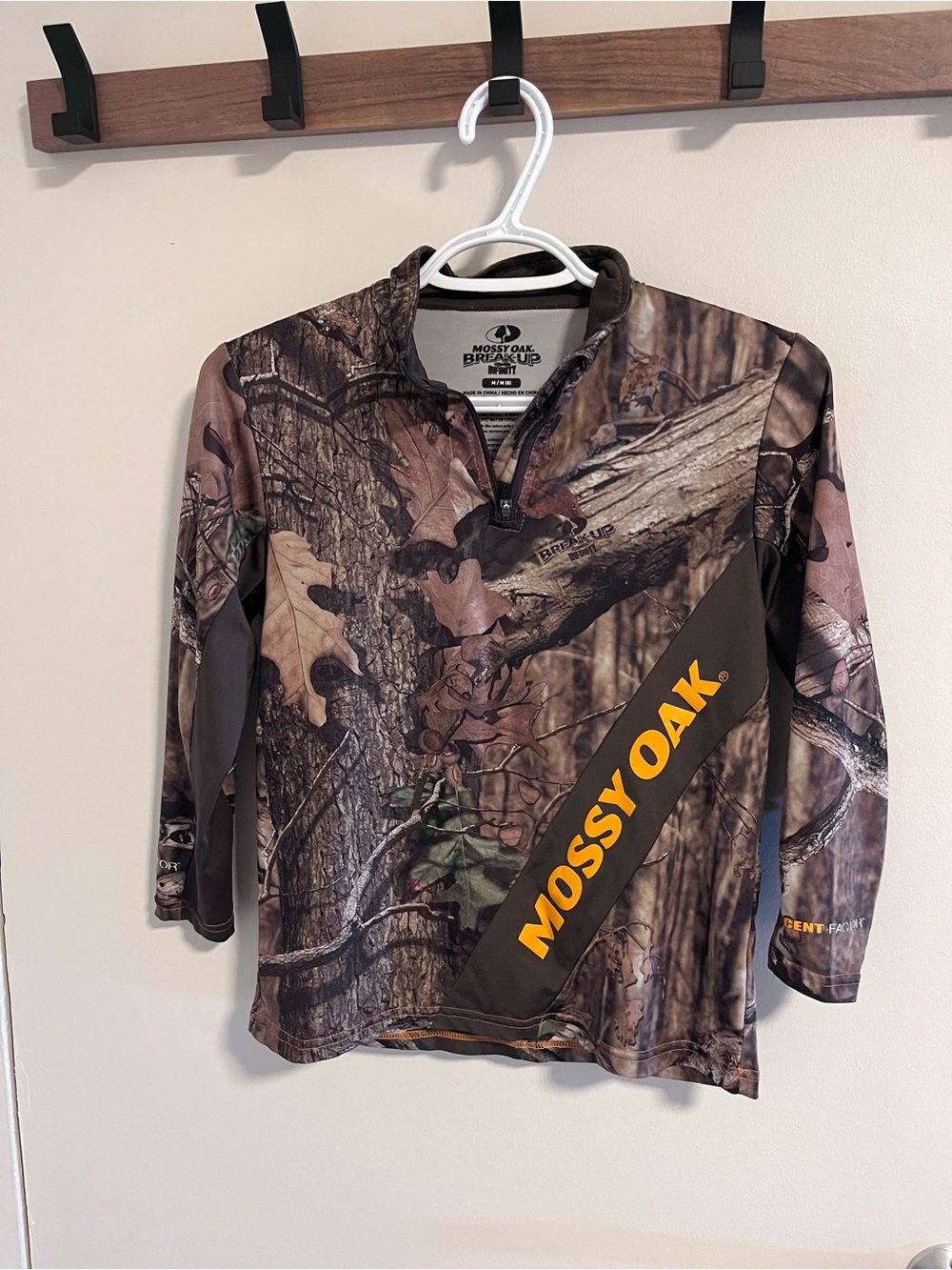 Mossy Oak Youth Size 8 Medium Camo Quarter-Zip Hunting Shirt - Brown/Green
